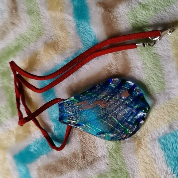13. Made in Italy Murano Glass Necklace on Leather Cord - Picture 2 of 4